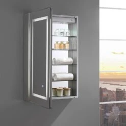 Spazio 24 In. W X 36 In. H Recessed Or Surface Mount Medicine Cabinet With LED Lighting, Mirror Defogger And Left Hinge -Household Items Sales b372b89f55fd100fb4a78613b6c580d2 1800x1800