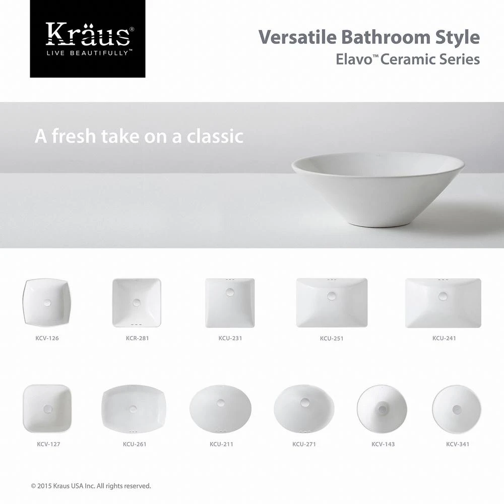 KRAUS Elavo Soft Square Ceramic Vessel Bathroom Sink In White 11 KRAUS Elavo Soft Square Ceramic Vessel Bathroom Sink In White - Image 9