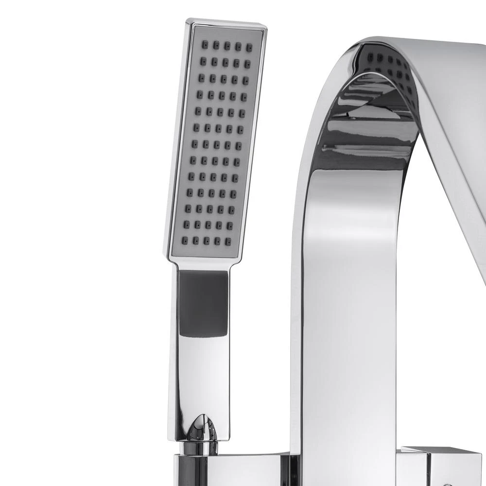 1-Handle Freestanding Floor Mount Roman Tub Faucet Bathtub Filler With Hand Shower In Chrome 8 1-Handle Freestanding Floor Mount Roman Tub Faucet Bathtub Filler With Hand Shower In Chrome - Image 6