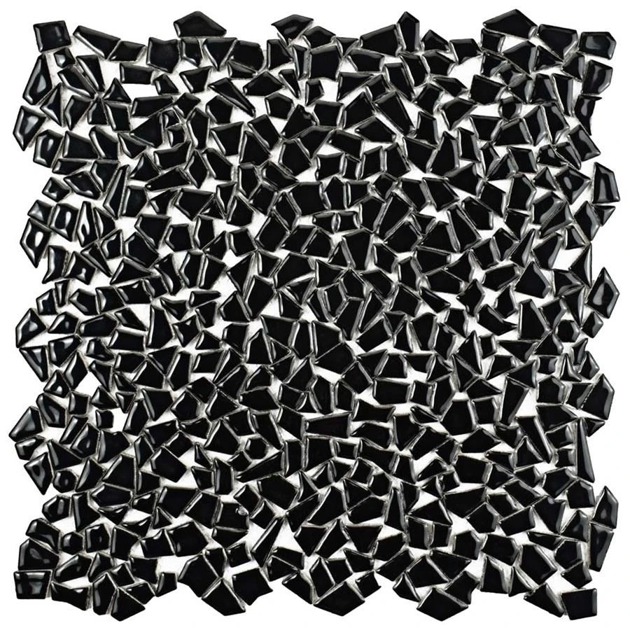 SomerTile 11.25" X 11.25" Dizzy Glossy Black Ceramic Mosaic Floor And Wall Tile (10 Tiles/ 8.98 Sqft.) 4 SomerTile 11.25" X 11.25" Dizzy Glossy Black Ceramic Mosaic Floor And Wall Tile (10 Tiles/ 8.98 Sqft.) - Image 2