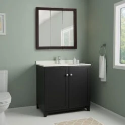 Ventura 36 In. W X 30 In. H X 6 In. D Framed Tri-View Surface-Mount Bathroom Medicine Cabinet In Espresso -Household Items Sales f24a066a0ee8e26955bc01af19ad89f5 1800x1800