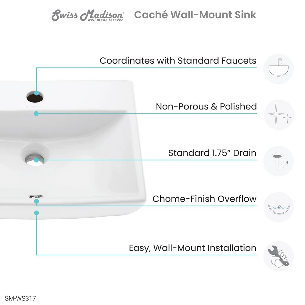 Swiss Madison Sublime Compact Ceramic Wall Hung Sink In White 8 Swiss Madison Sublime Compact Ceramic Wall Hung Sink In White - Image 6